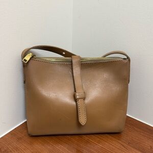 J Crew Tan Brown  Smooth Leather Crossbody Bag Purse  Adjustable Strap